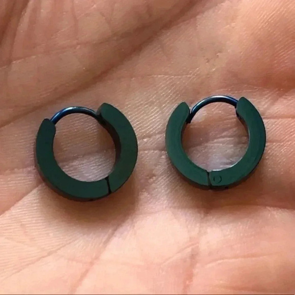 Blue 3.8mm Stainless Steel Stud Hoop Earrings NWT - Picture 1 of 3